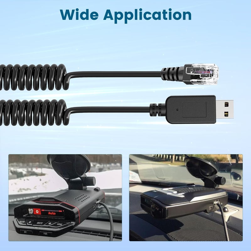 WUDCBFC Radar Detector Cable, USB 2.0 to RJ11 Plug Cable 5V-12V Power Cord, Compatible with R3/7/1, Escort 360 Passport 9500i/7500S/8500/7500 and Other Radar detectors - Image 2